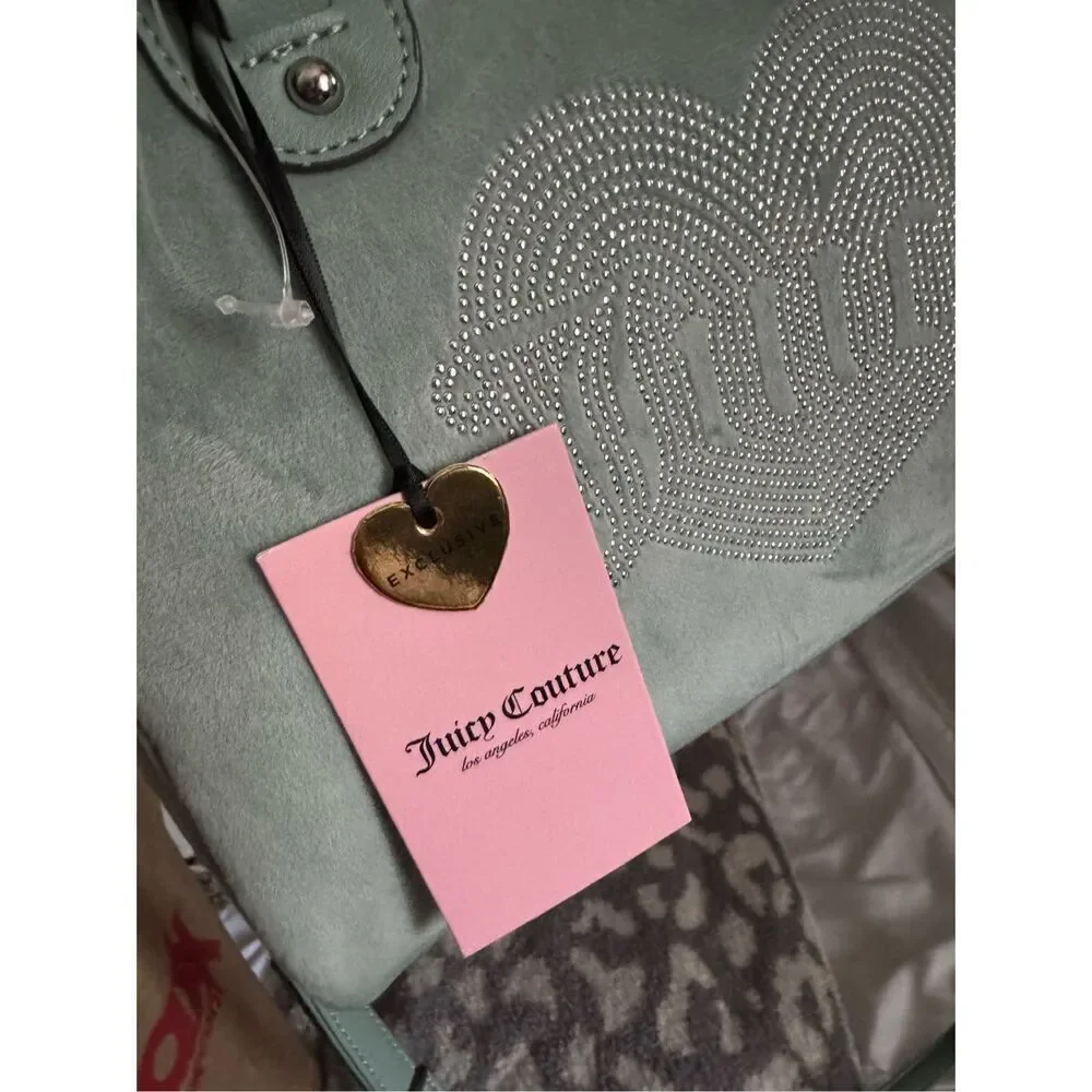 Heritage vintage y2k style mint green velour studded  juicy couture queen satche
